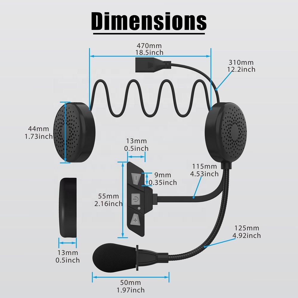 Bluetooth Helmet Headset Motorcycle Helmet Headset Helmet Headphones with Waterproof Extermal Big Buttons Motorcycle Accessories