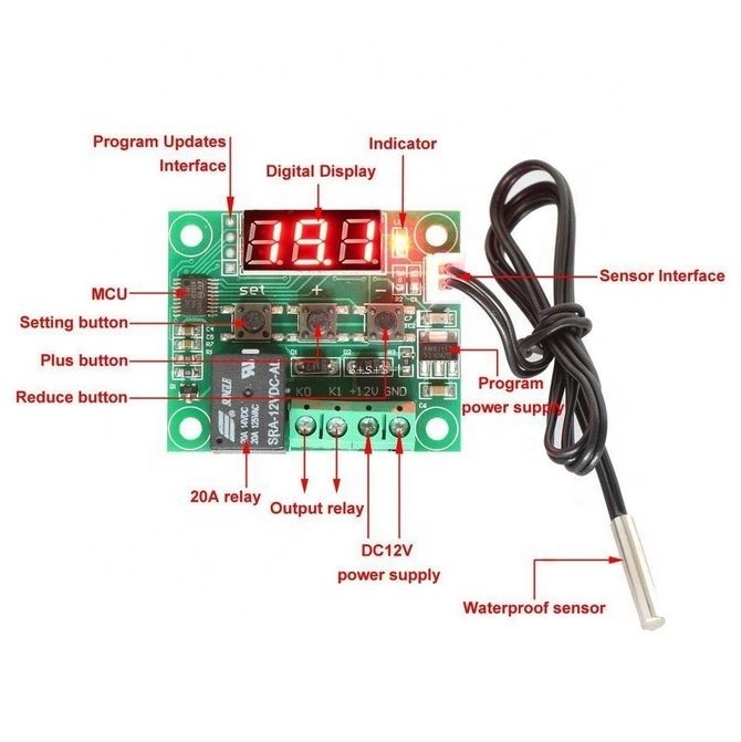 Electronic Components DC 12V W1209 Digital Cool / Heat Temp Thermostat Thermometer Temperature Controller On/Off Switch 50-110C