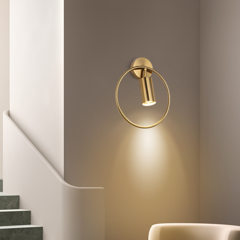 Modern design copper adjustable led wall sconce light brass gold ring wall lamp for home hotel corridor