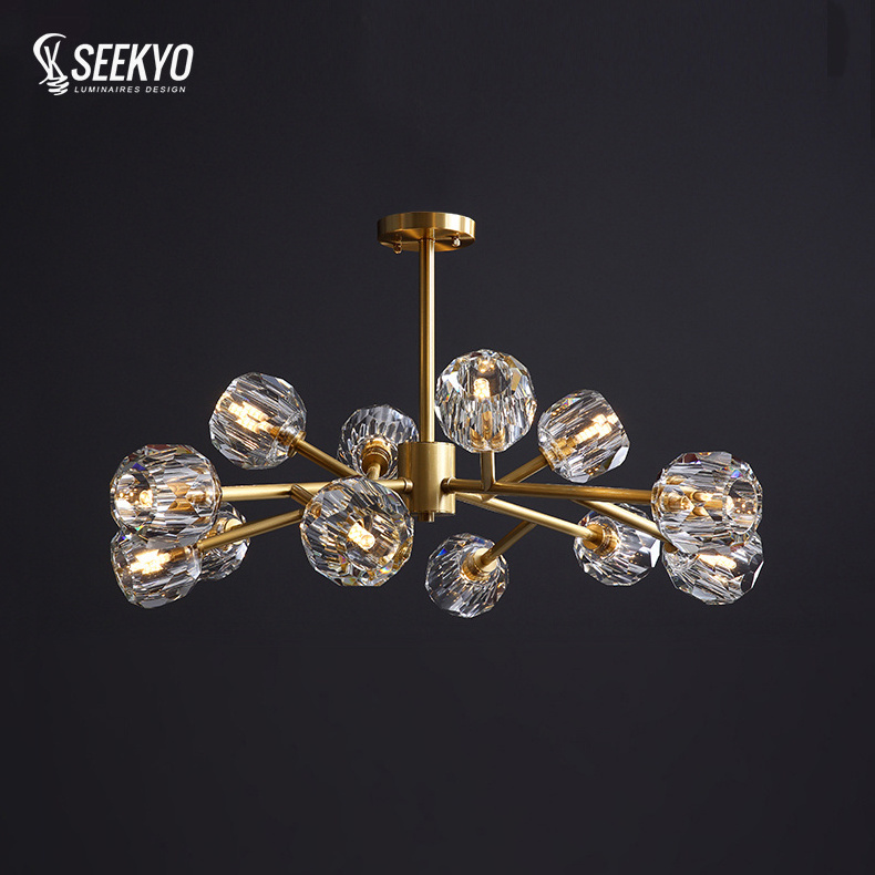 Modern luxury hotel home living room decorative led pendant molecular light G9 crystal glass brass gold ceiling chandelier lamp