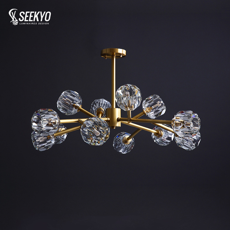 Modern luxury hotel home living room decorative led pendant molecular light G9 crystal glass brass gold ceiling chandelier lamp