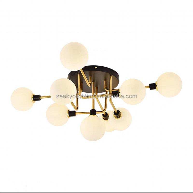 Metal Frame Dining Table Light Pendant Lights Creative  Art Chandelier Glass Ball Farmhouse Chandelier For Restaurant