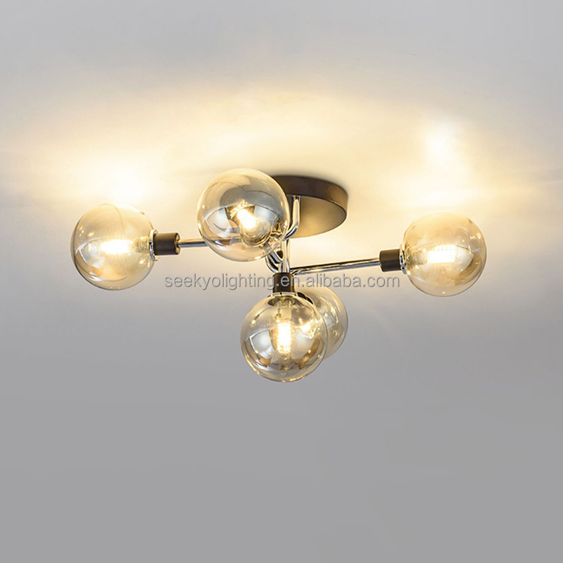 Metal Frame Dining Table Light Pendant Lights Creative  Art Chandelier Glass Ball Farmhouse Chandelier For Restaurant