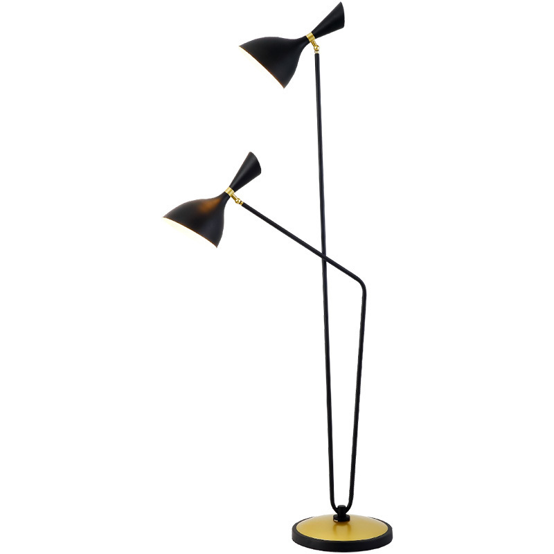 Double arms carbon steel black white E14 lamp holder adjustable floor standing lamp