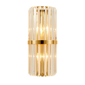 Modern hotel golden plated stainless steel crystal glass wall lamp antique brass wall light