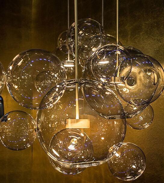 Nordic antique brass clear globe glass bubble ceiling chandelier lamp gold led pendant light