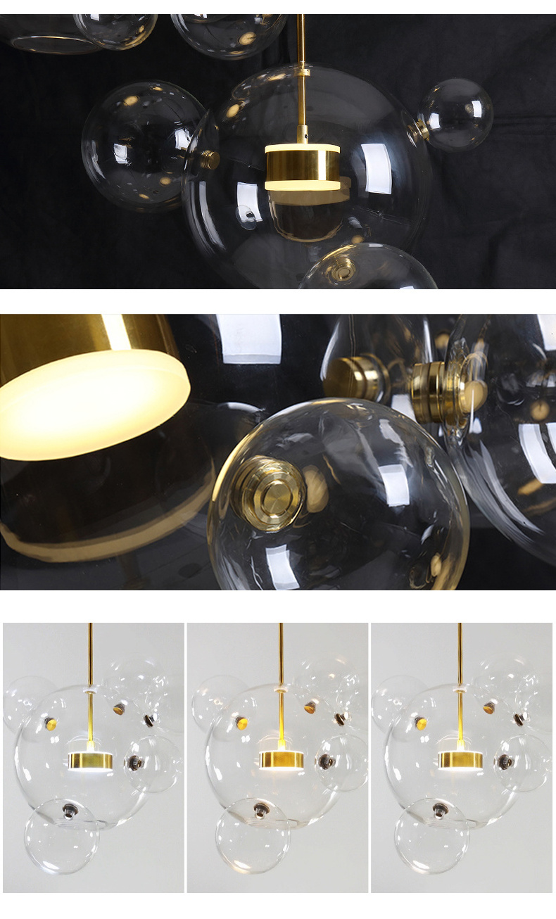 Nordic antique brass clear globe glass bubble ceiling chandelier lamp gold led pendant light