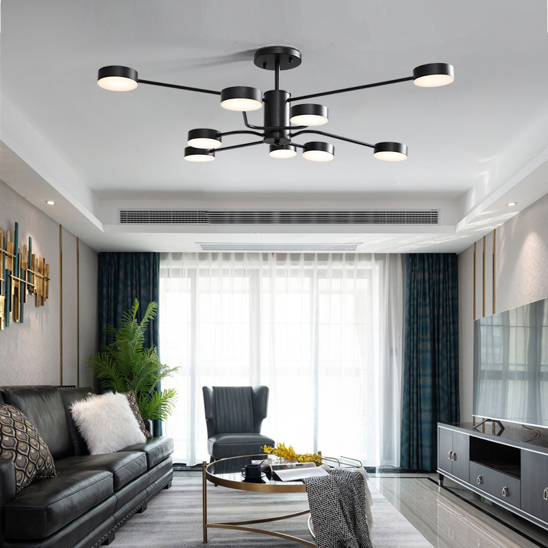 Post modern european classic flush mounted home decorative living room black acrylic ceiling chandelier