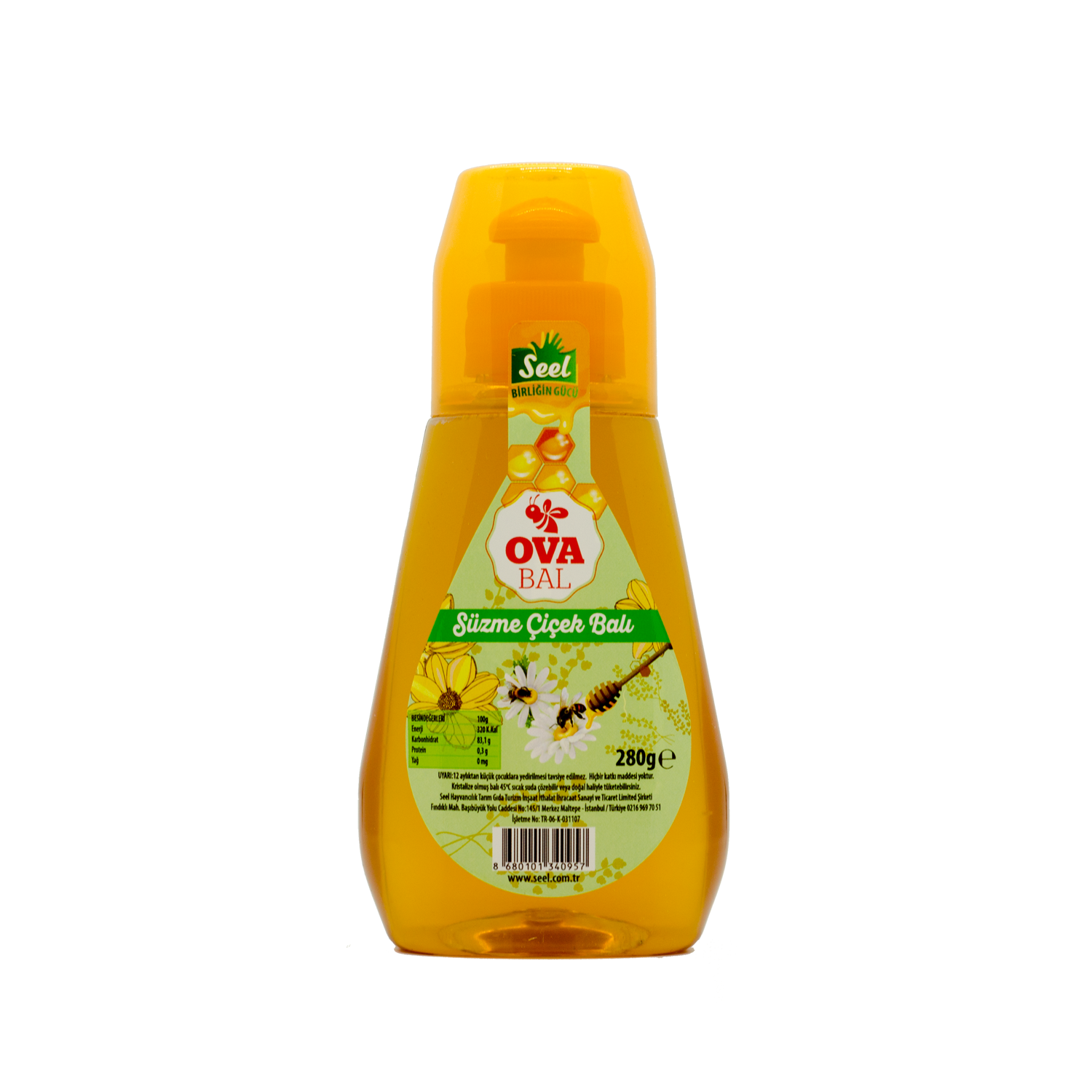 Seel Ova Liquid Flower Honey 280 Gr Pet Bottle Filtered Flower honey %100 Pure Raw Honey Natural additive