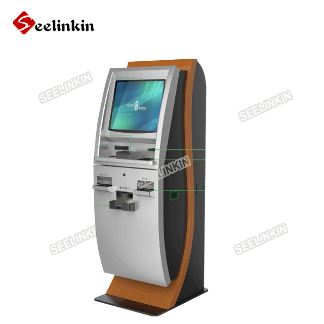 Self currency exchange touch screen kiosk machine with cash and coin acceptor and dispenser