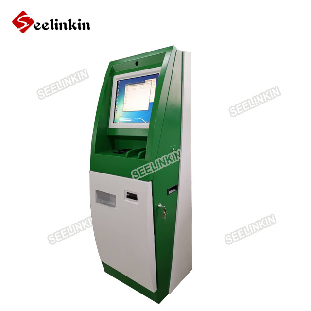 Self currency exchange touch screen kiosk machine with cash and coin acceptor and dispenser