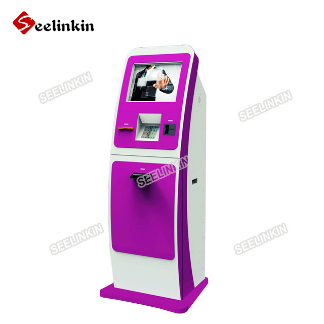 Self currency exchange touch screen kiosk machine with cash and coin acceptor and dispenser