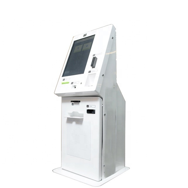 Self currency exchange touch screen kiosk machine with cash and coin acceptor and dispenser