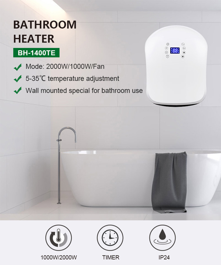 Home Household Room Ip24 Waterproof Wall Mounted Hanging Electric Fan Bathroom Heater