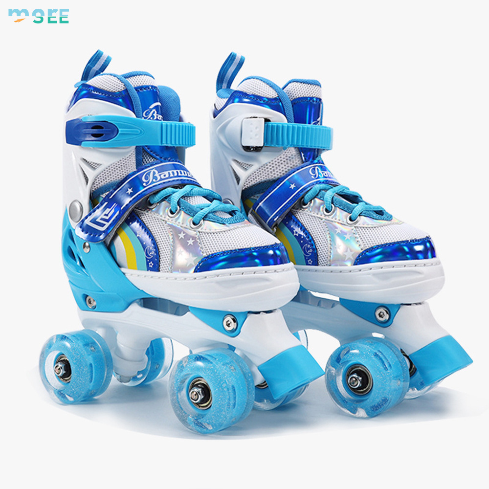 SeeMore Kids Quad Skates Roller Skating 4 Wheels Rainbow Adjustable Light up Roller Skates Shoes for Girls Boys Kids