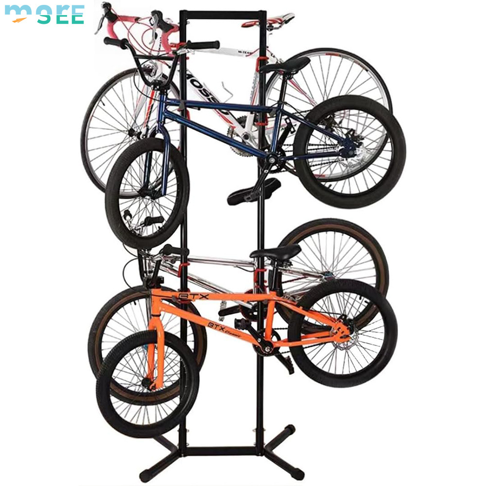 SeeMore Free Standing Bike Garage Storage Rack Adjustable Hooks Indoor Storage 4 Bicycle Garage Floor Stand