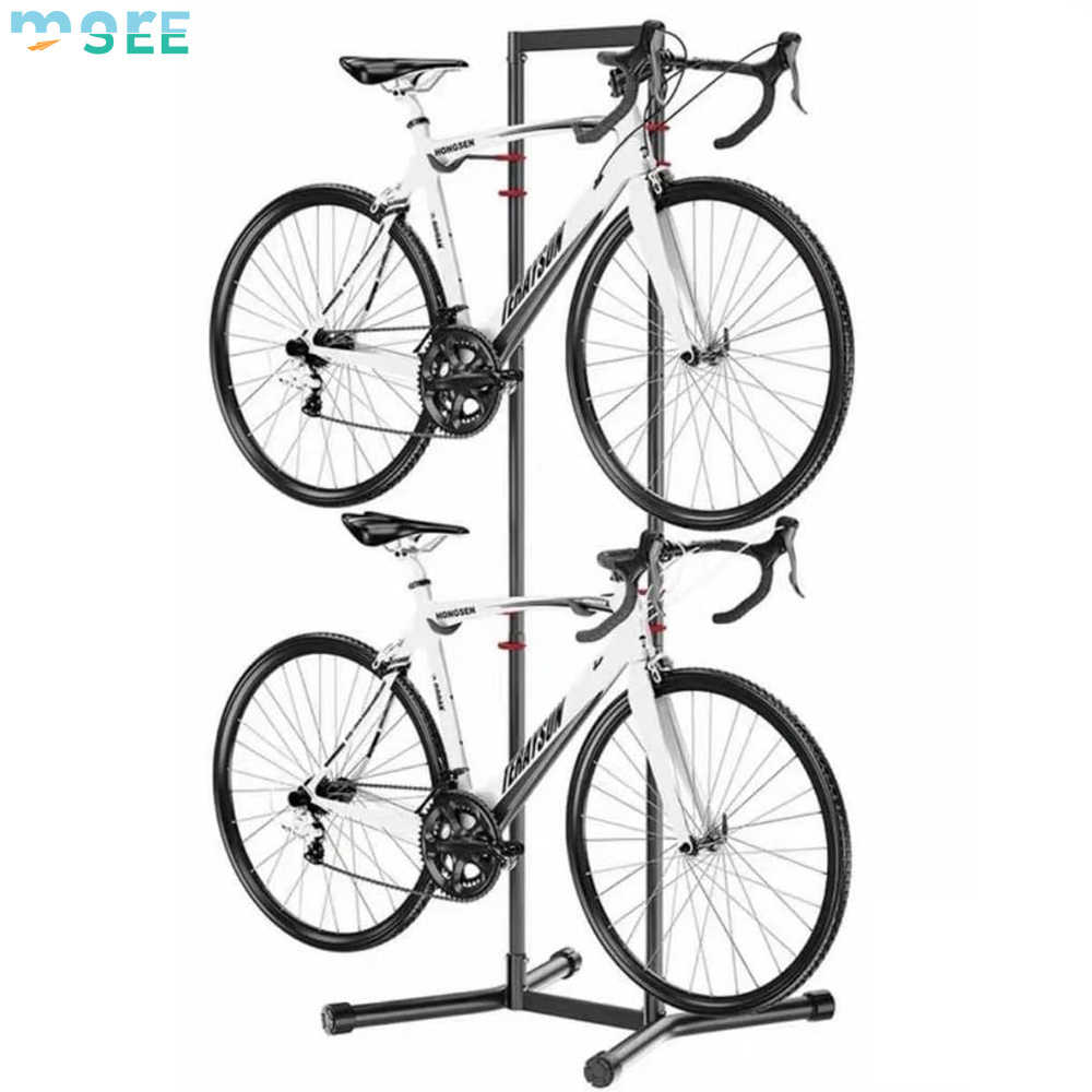 SeeMore Free Standing Bike Garage Storage Rack Adjustable Hooks Indoor Storage 4 Bicycle Garage Floor Stand