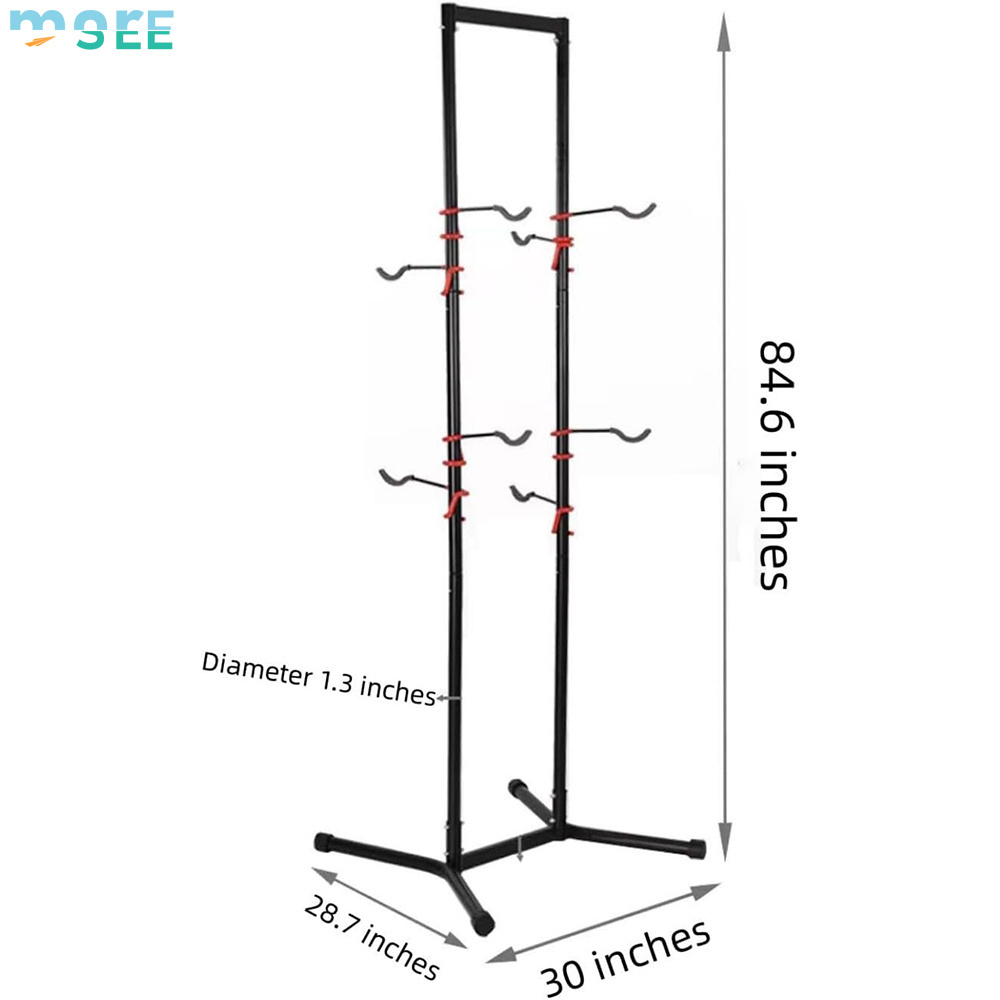 SeeMore Free Standing Bike Garage Storage Rack Adjustable Hooks Indoor Storage 4 Bicycle Garage Floor Stand