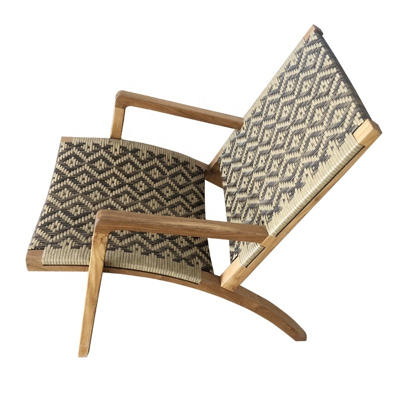 wooden beach chair garden lounge chair woven with flat wicker