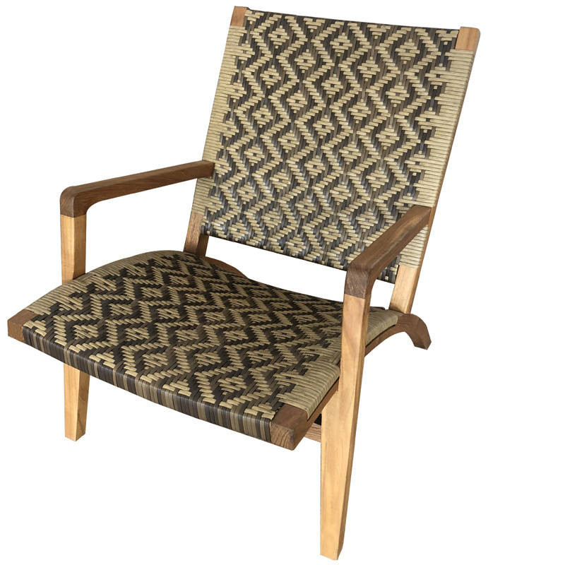 wooden beach chair garden lounge chair woven with flat wicker