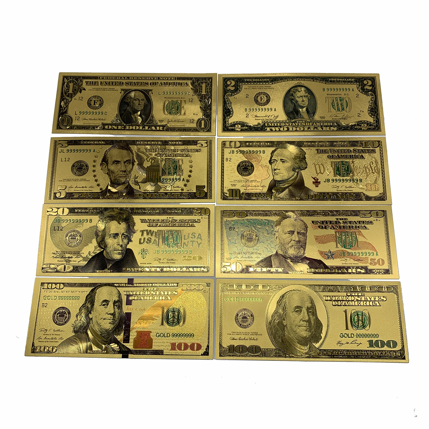 Souvenir Gift 8-Piece Set Colorful Print US Bill Dollar Gold Banknote For Collection Currency Money Banknotes