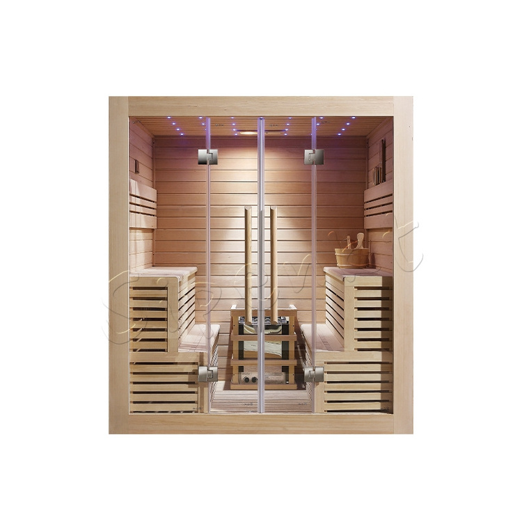 Seepexd factory manufacturer hot sale Finland sauna room for 5 people  sauna and dry steam Canadian hemlock sauna room