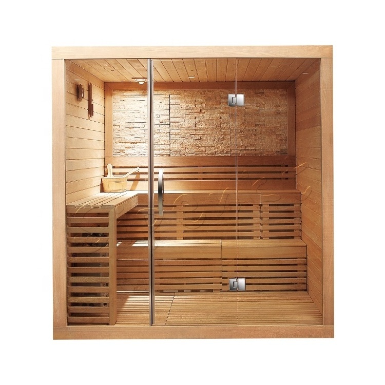 Seepexd factory manufacturer hot sale Finland sauna room for 5 people  sauna and dry steam Canadian hemlock sauna room