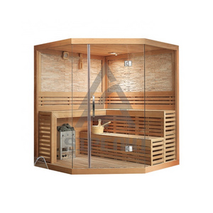 Domestic traditional wooden sauna room Indoor solid wood cushion suitable temperature sauna room carbonized wood sauna room