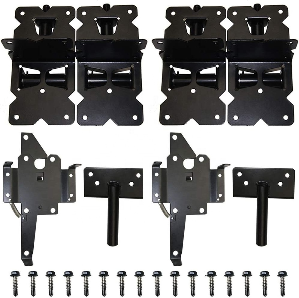 Heavy Duty Self Locking Gate hinge and Latch with Handle for Pool/Garden Gate Safety Latch Fence Gate Hardware Kit