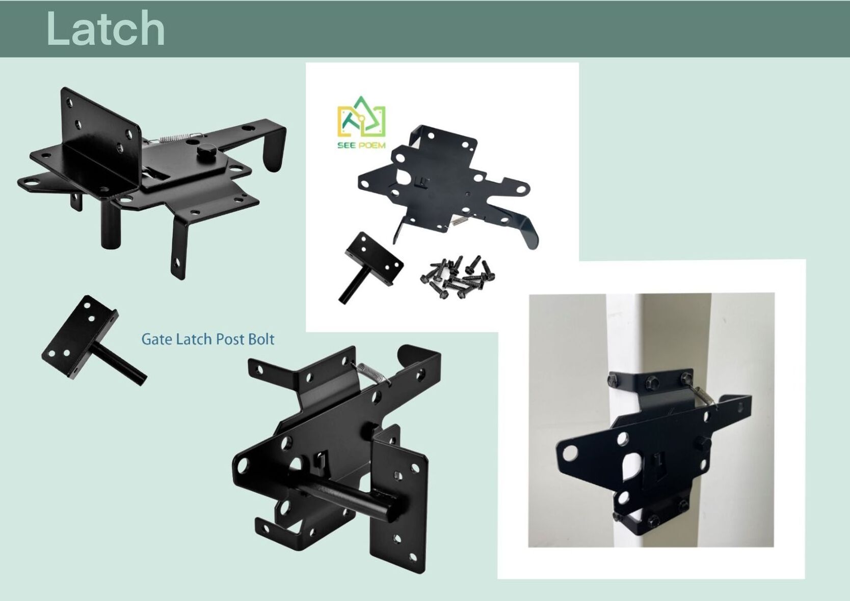 Gate Latches for Wooden Fences Heavy Duty Post Self Locking Hardware Wood/Vinyl Fence Gate Lock for Secure Pool/Yard/Garden