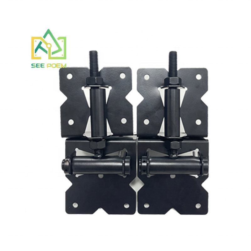 Self-Closing Black Gate Hinge 2-Pack with Installation Screws and Swing Adjuster Tool for Outdoor Vinyl/Wood Fence