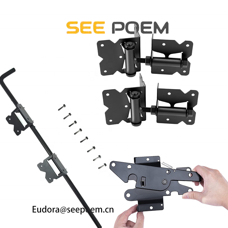 SEEPOEM Fence Spring Loaded Hinge Fence Gate hinge and Latch set