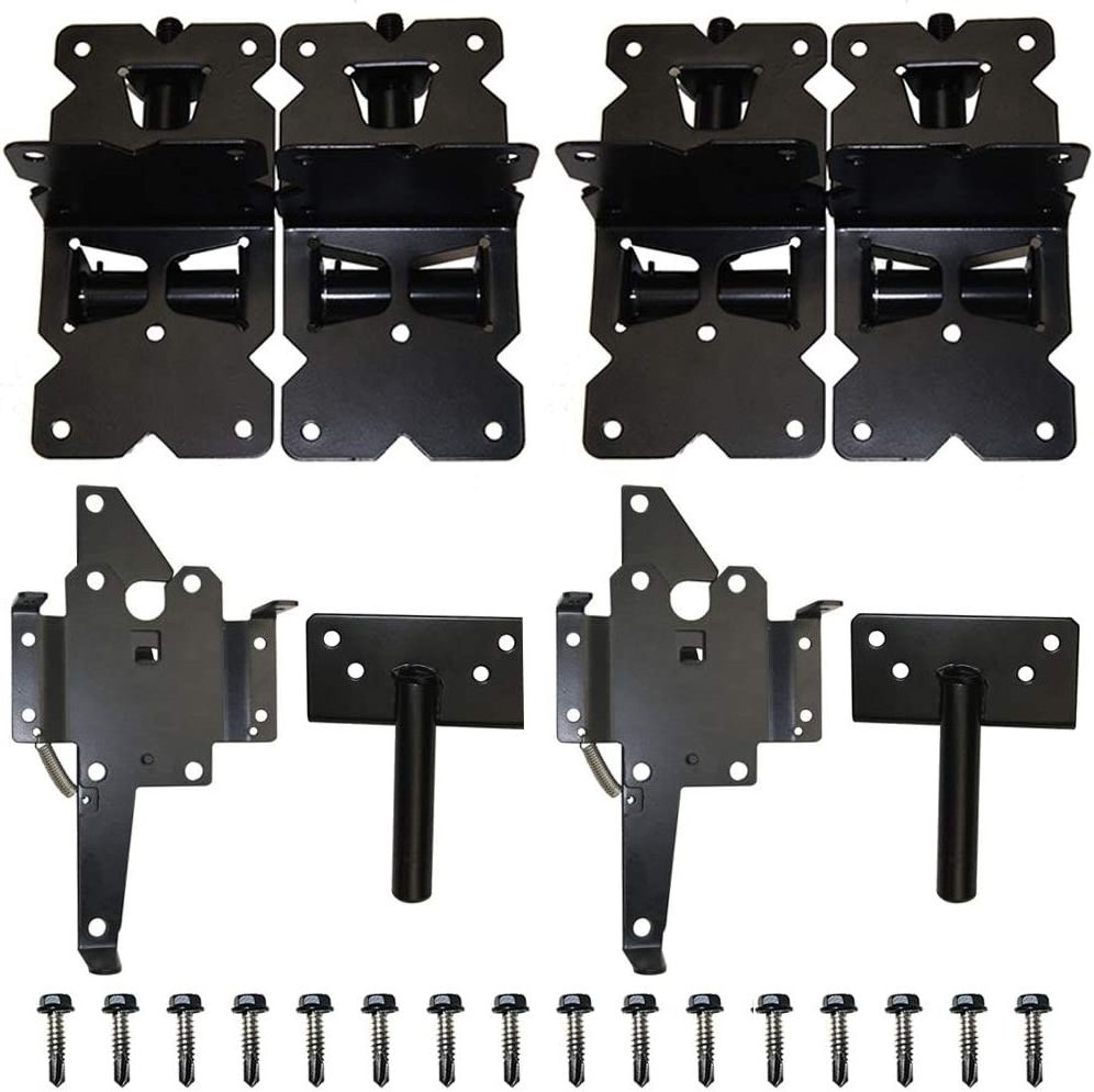 Self Locking Gate Latch and Gate Hinges Set Heavy Duty Hardware for Vinyl and Wood Fence with Installation