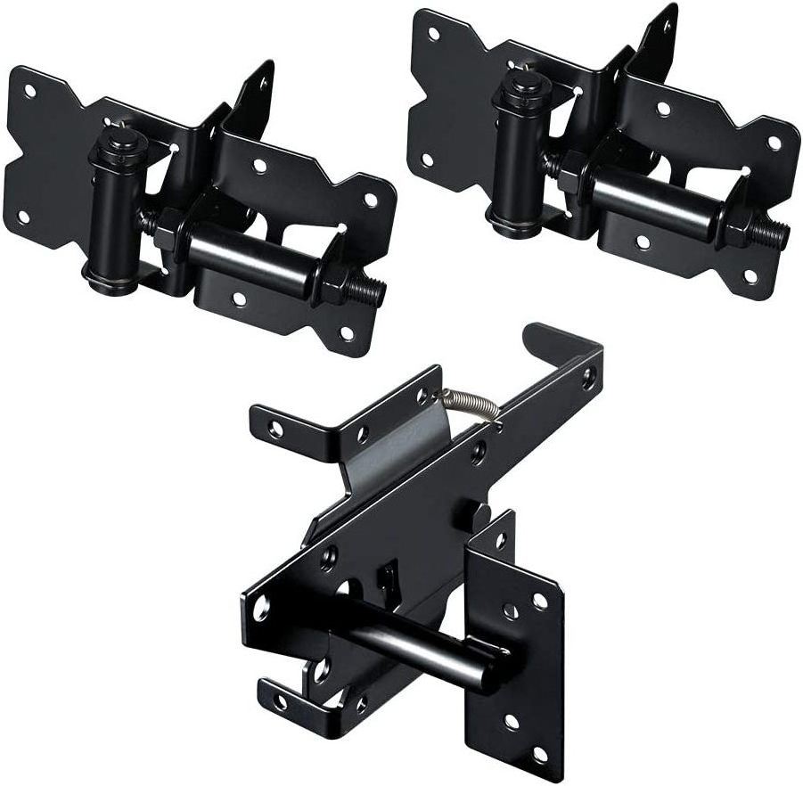 Self Locking Gate Latch and Gate Hinges Set Heavy Duty Hardware for Vinyl and Wood Fence with Installation