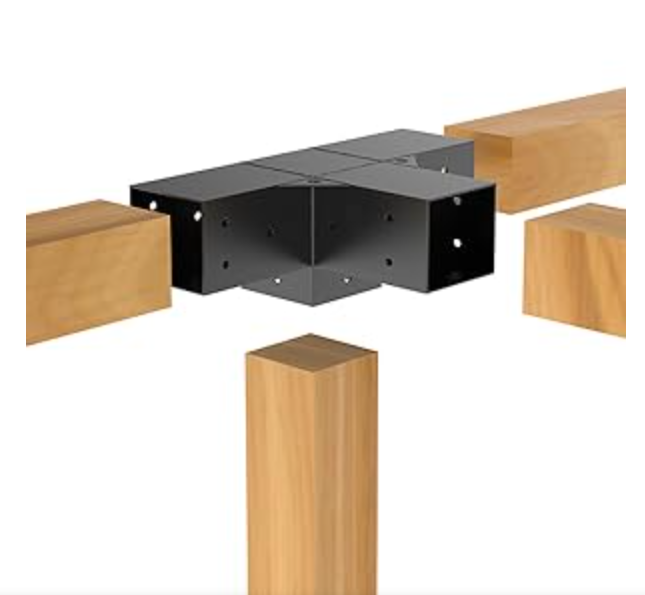 Pergola Kit, Pergola Brackets 3-Way Right Angle Corner Bracket Post Base Kit, Wooden Beams for Gazebos Patio Pergolas Log Cabin