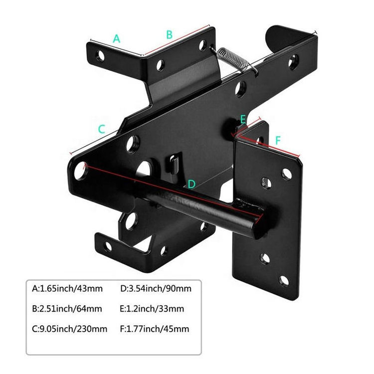 Heavy Duty Metal Steel Black Finish Coat Gate Holder Door Hardware to Secure Pool Yard Self-Locking Gate Latch with Screws