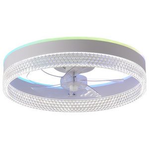 RGB-F2017 20in Modern Ceiling Fan Light,Dimmable Flush Mount LED Fan Light, White Fandelier Ceiling Fans with Lights for Bedroom