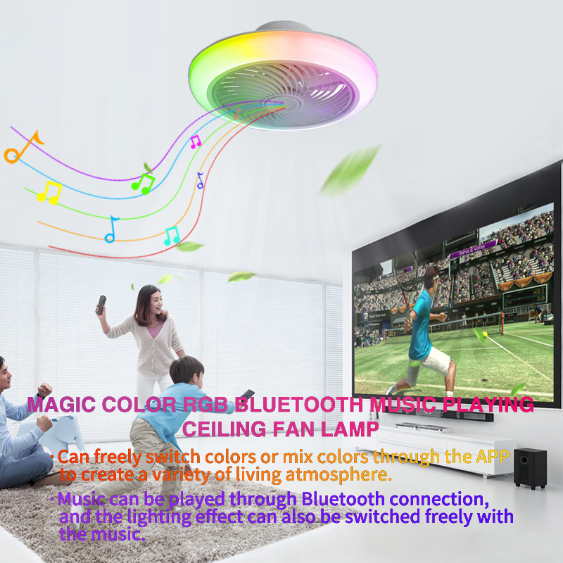 HCX100 smart LED ceiling fan lamp with Bluetooth remote control Magical RGB lighting effect and music player for living room