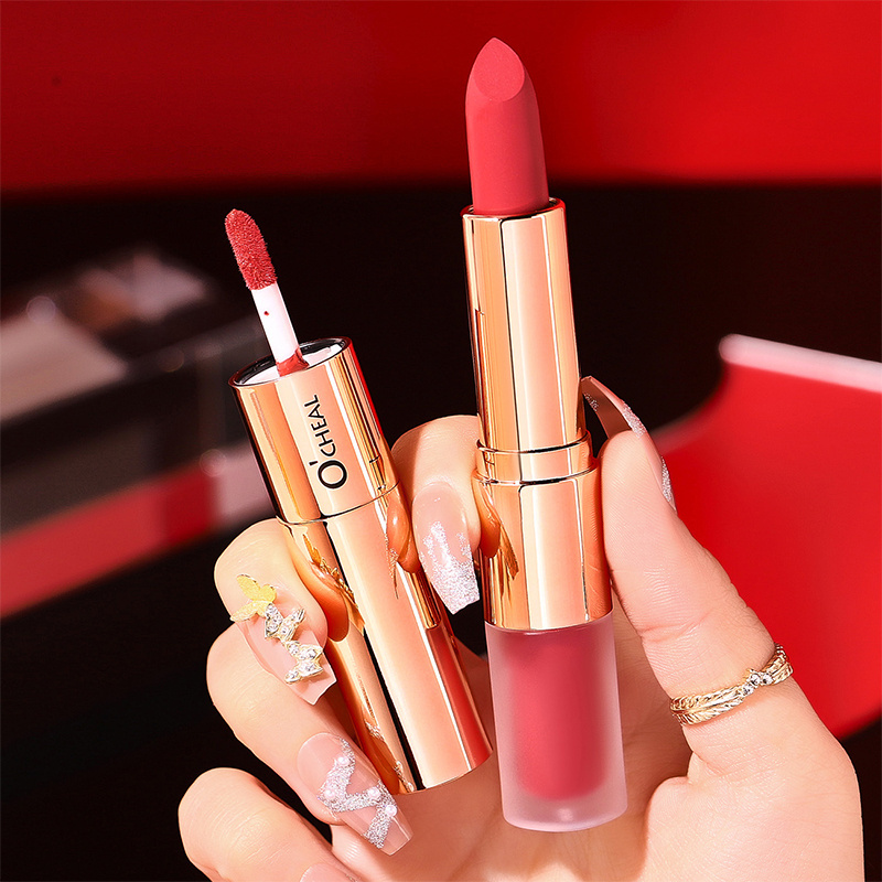 FACTORY Private Label 12 Colors 2 in 1 Women Cosmetic Waterproof Long Lasting Makeup Matte Lipstick Lipstick