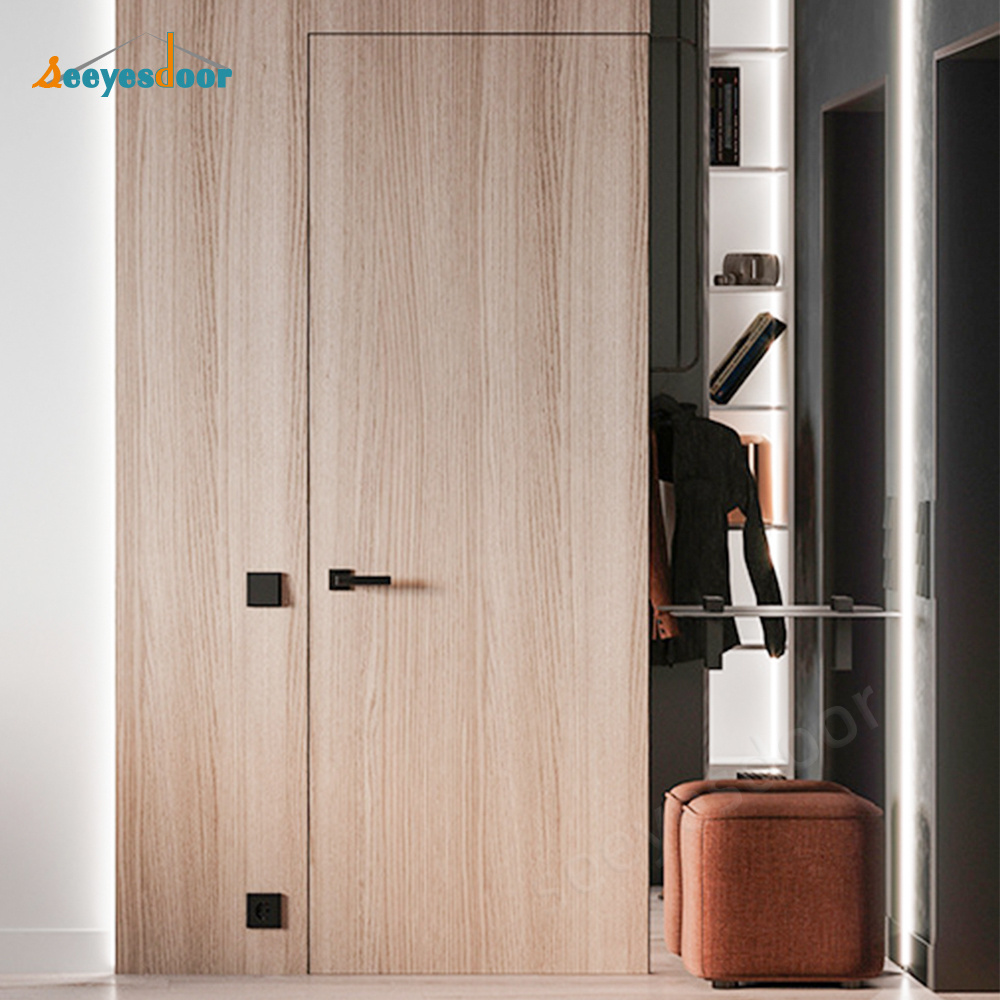 Seeyesdoor Invisible Flush Mounted High-End Secret Room Wood Doors Internal Concealed Integrated Frameless Hinged Hidden Door