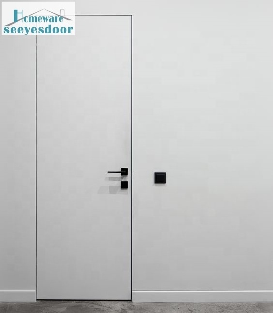 Seeyesdoor modern white colour aluminum frame wpc wooden invisible door with hidden hinge