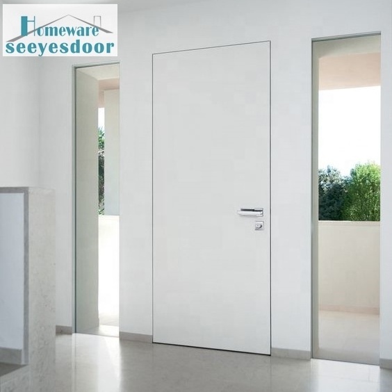 Seeyesdoor modern white colour aluminum frame wpc wooden invisible door with hidden hinge