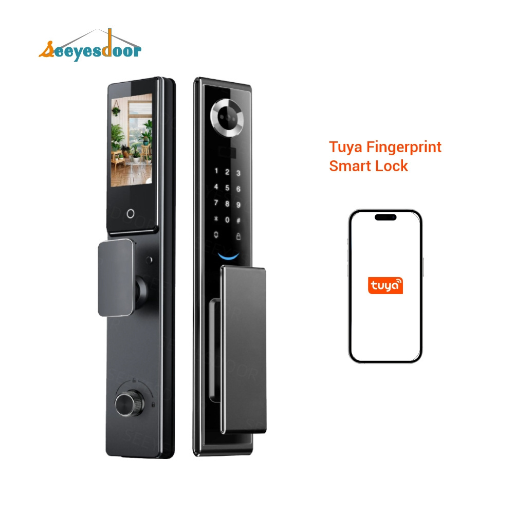 Seeyesdoor Fingerprint Door Lock Waterproof Ip66 Outdoor Fingerprint Smart Door Lock Tuya App For Aluminum Wooden Doors