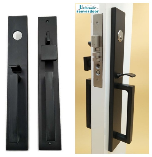 Seeyesdoor fancy apartment security black door handle with doors locks deadbolt