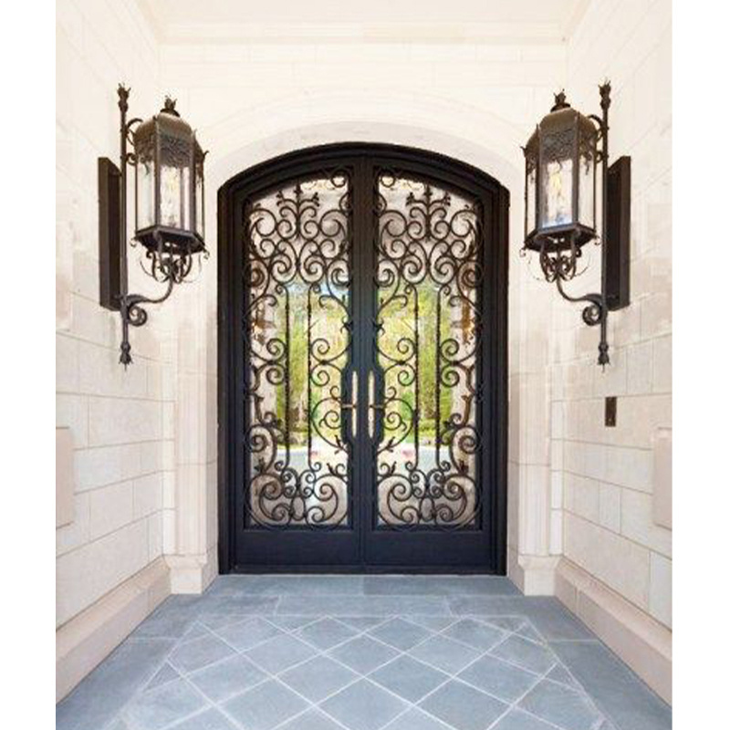 Luxury Design Round Arched Interior Exterior Front Double Glass Wrought Iron Doors Prices For Villa Home