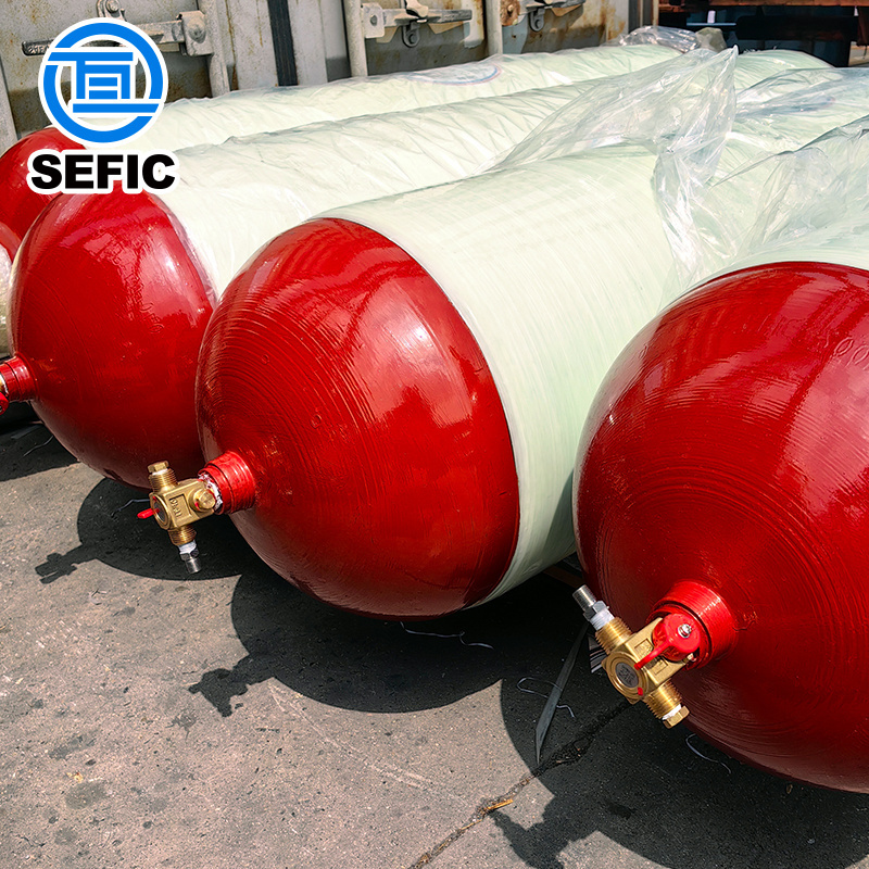 Iso11119 Standard 406mm 175l 200bar Double Valve Cng Gas Storage Tanks For Car Truck Vehicle