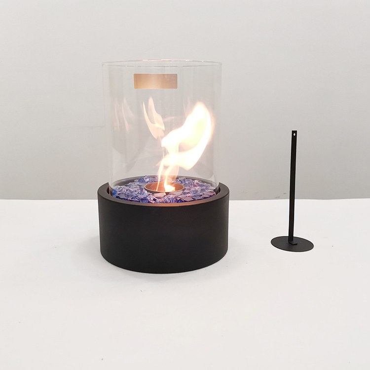 Factory Supply Glass Insert Mini Round Portable Small Ethanol Table Fireplace