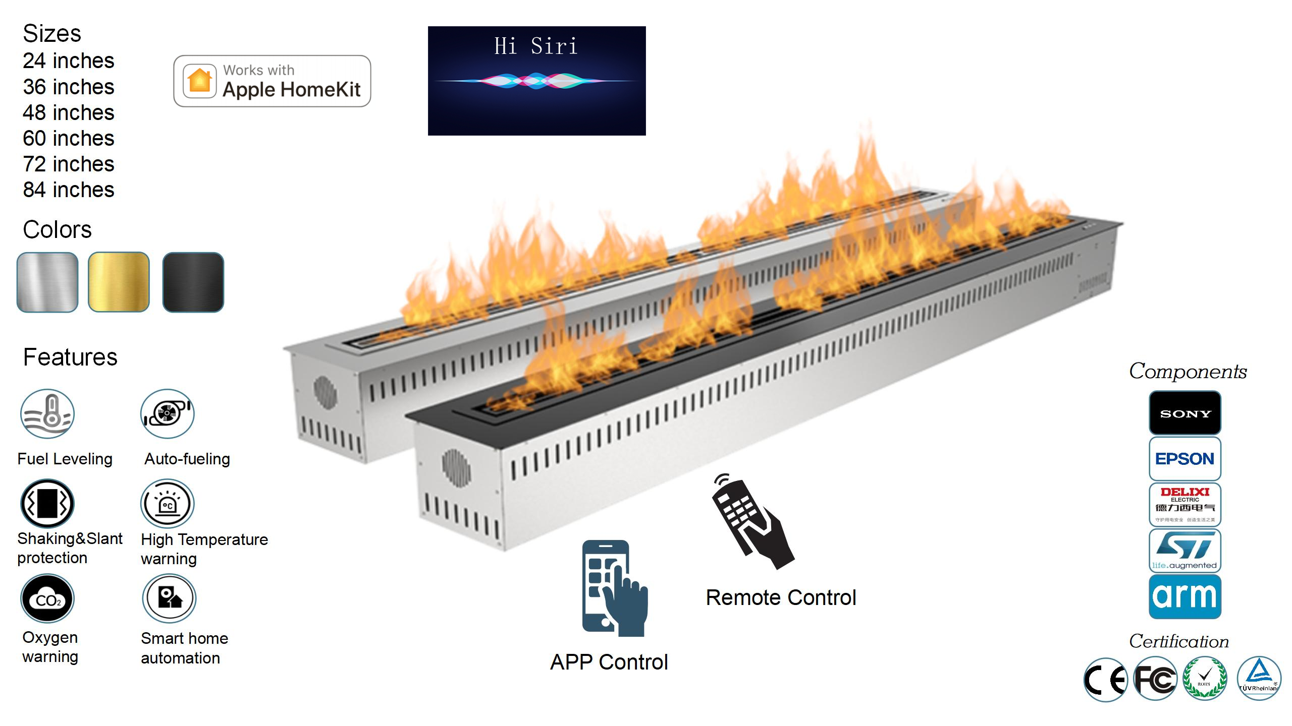 2400mm Bioethanol Indoor Burning Ethanol Fireplace Intelligent With WiFi App Control For Apartment