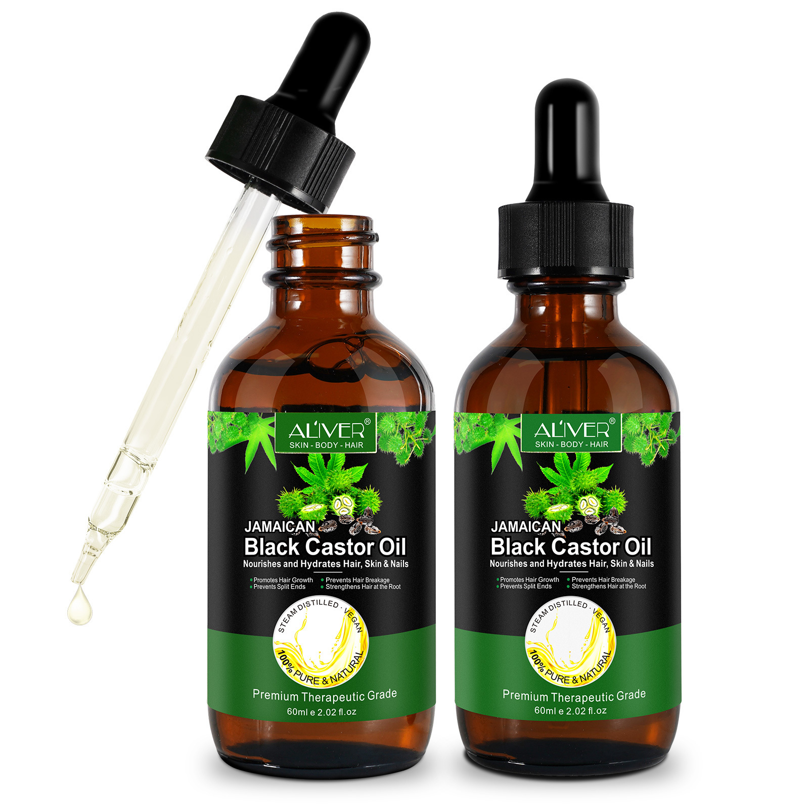 ALIVER private label custom nourishes prevents hair breakage eyelash growth organic black castor oil for hair growth