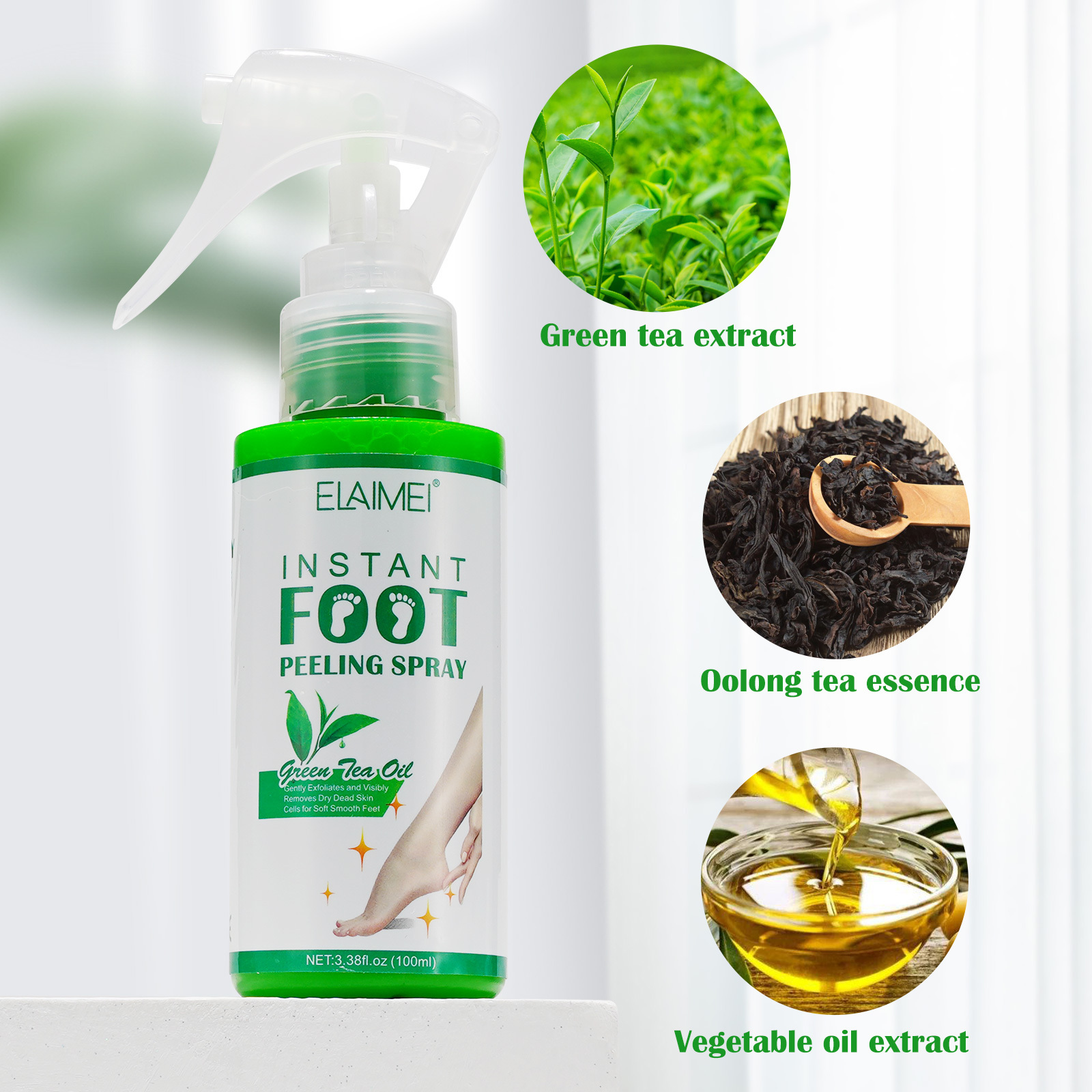 ELAIMEI 100 ml natural organic plant therapy mild moist deodorization healing skin foot care exfoliate spray,foot peeling spray